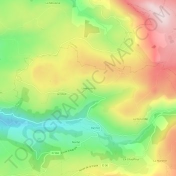 Mapa topográfico Laveissière, altitud, relieve