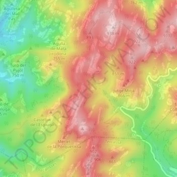Mapa topográfico Cova Bonica, altitud, relieve