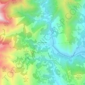 Mapa topográfico Serro Inferiore, altitud, relieve