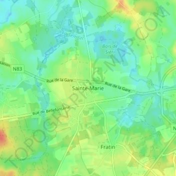 Mapa topográfico Sainte-Marie, altitud, relieve