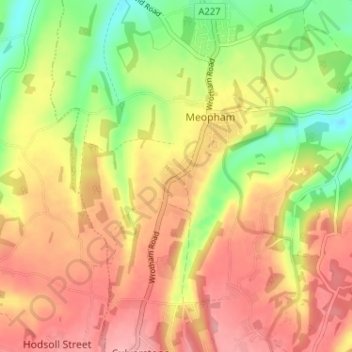Mapa topográfico Meopham Green, altitud, relieve