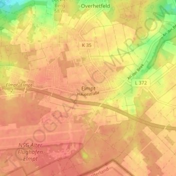 Mapa topográfico Elmpt, altitud, relieve