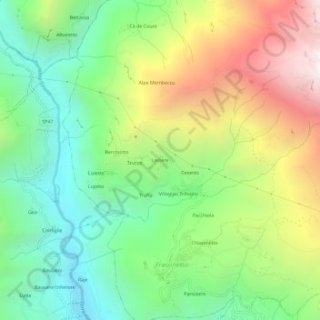 Mapa topográfico Lassere, altitud, relieve