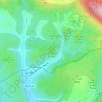 Mapa topográfico El Pontarrón, altitud, relieve