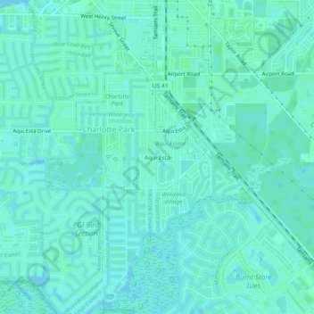 Mapa topográfico Aqui Esta, altitud, relieve