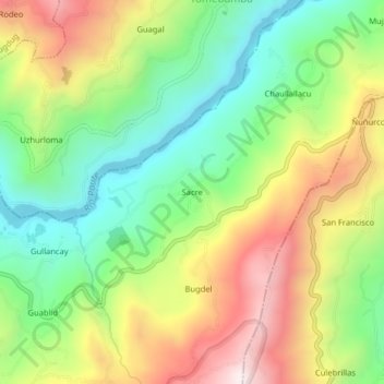 Mapa topográfico Sacre, altitud, relieve