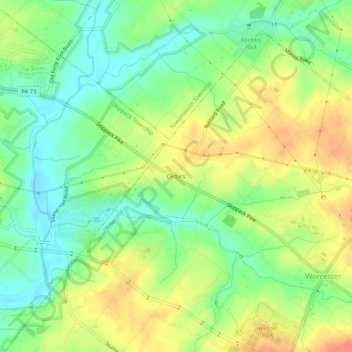 Mapa topográfico Cedars, altitud, relieve
