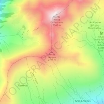 Mapa topográfico Punta Leysser, altitud, relieve