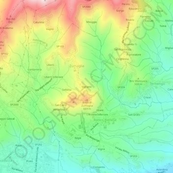 Mapa topográfico Vigliano, altitud, relieve