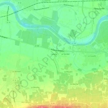 Mapa topográfico Castang, altitud, relieve