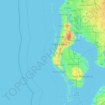 Mapa topográfico Sand Key, altitud, relieve