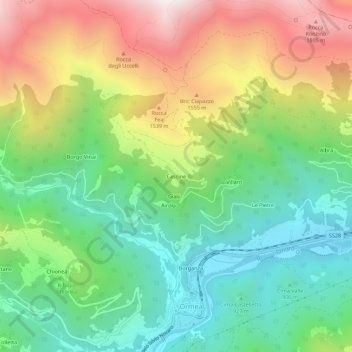 Mapa topográfico Cascine, altitud, relieve