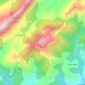 Mapa topográfico Pico Moro, altitud, relieve