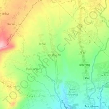 Mapa topográfico Inicbulan, altitud, relieve
