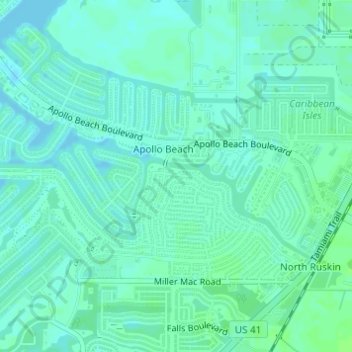 Mapa topográfico Apollo Beach, altitud, relieve