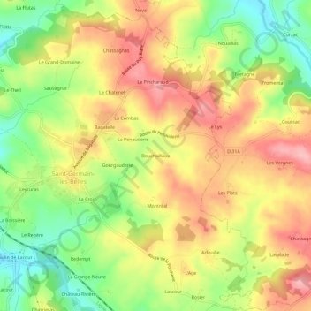 Mapa topográfico Bouchailloux, altitud, relieve