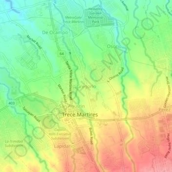 Mapa topográfico Gregorio, altitud, relieve