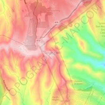 Mapa topográfico Dayap Itaas, altitud, relieve