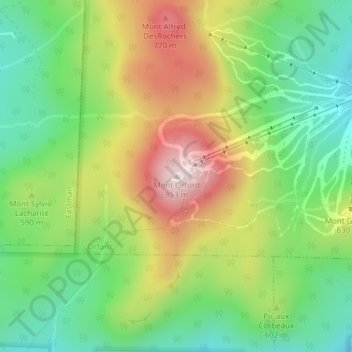 Mapa topográfico Mont Orford, altitud, relieve