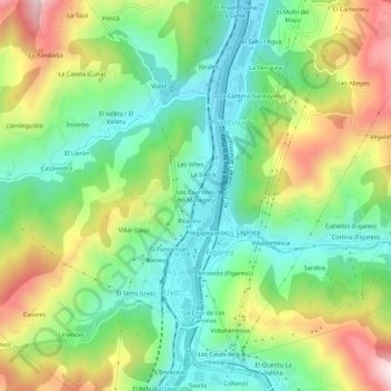 Mapa topográfico Cuarteles de Dóriga, altitud, relieve