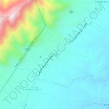 Mapa topográfico Lazareto, altitud, relieve
