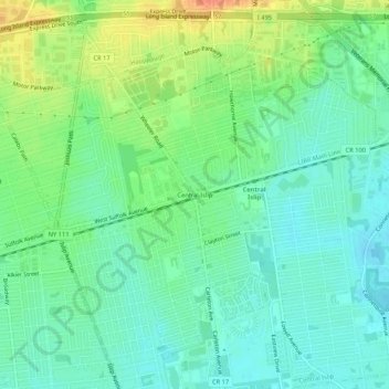Mapa topográfico Central Islip, altitud, relieve