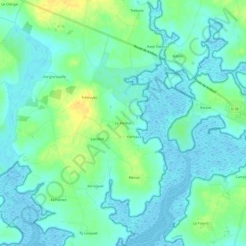 Mapa topográfico Le Penher, altitud, relieve