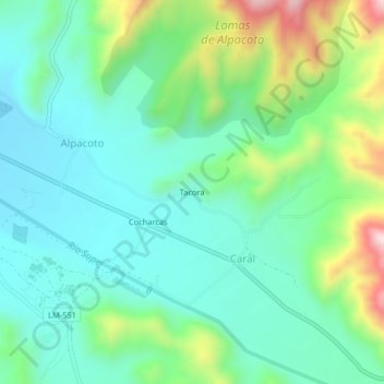 Mapa topográfico Tacora, altitud, relieve