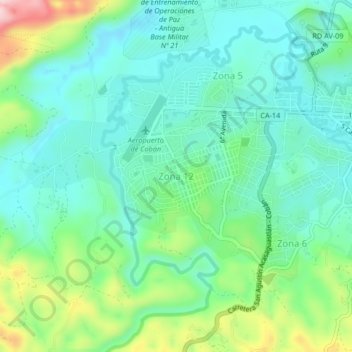 Mapa topográfico Zona 12, altitud, relieve