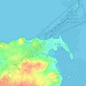Mapa topográfico Run Traou, altitud, relieve