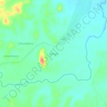 Mapa topográfico Ilonga, altitud, relieve