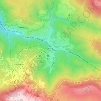 Mapa topográfico la Molina, altitud, relieve