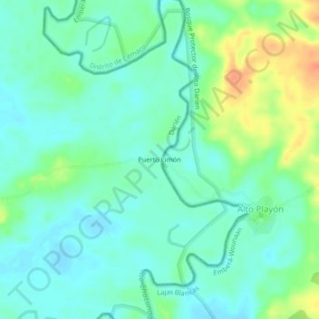 Mapa topográfico Puerto Limón, altitud, relieve