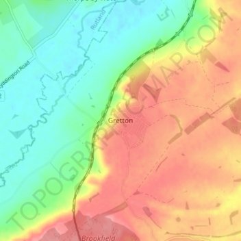 Mapa topográfico Gretton, altitud, relieve