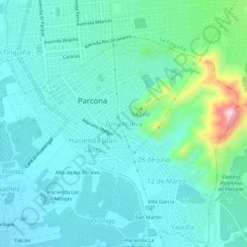 Mapa topográfico Zona Nueva, altitud, relieve