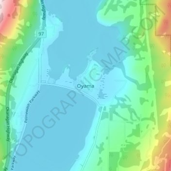 Mapa topográfico Oyama, altitud, relieve