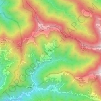 Mapa topográfico Tonno, altitud, relieve