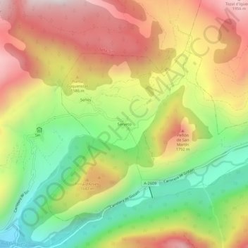 Mapa topográfico Serveto, altitud, relieve