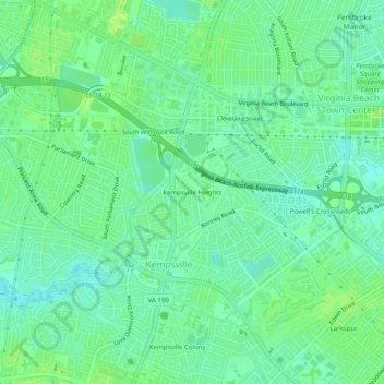 Mapa topográfico Kempsville Heights, altitud, relieve