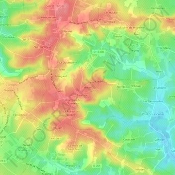 Mapa topográfico Macail, altitud, relieve