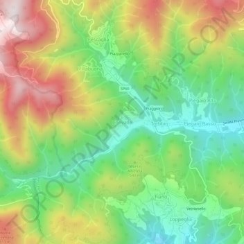 Mapa topográfico Convalle, altitud, relieve