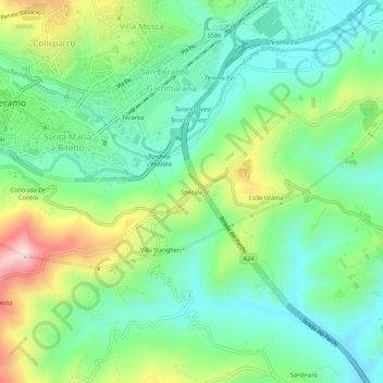 Mapa topográfico Specola, altitud, relieve