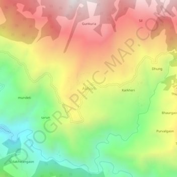 Mapa topográfico Akhori, altitud, relieve