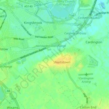 Mapa topográfico Harrowden, altitud, relieve