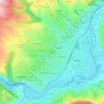 Mapa topográfico Viastels, altitud, relieve