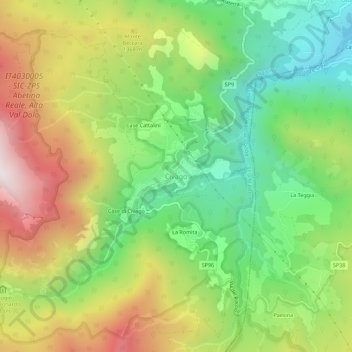 Mapa topográfico Civago, altitud, relieve