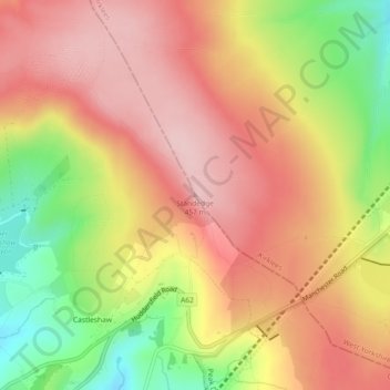 Mapa topográfico Standedge, altitud, relieve