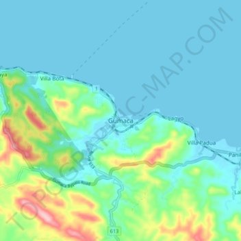 Mapa topográfico Gumaca, altitud, relieve