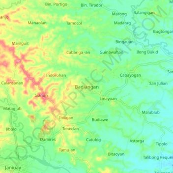 Mapa topográfico Badiangan, altitud, relieve