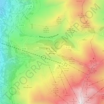 Mapa topográfico Peyresourde-Balestas, altitud, relieve